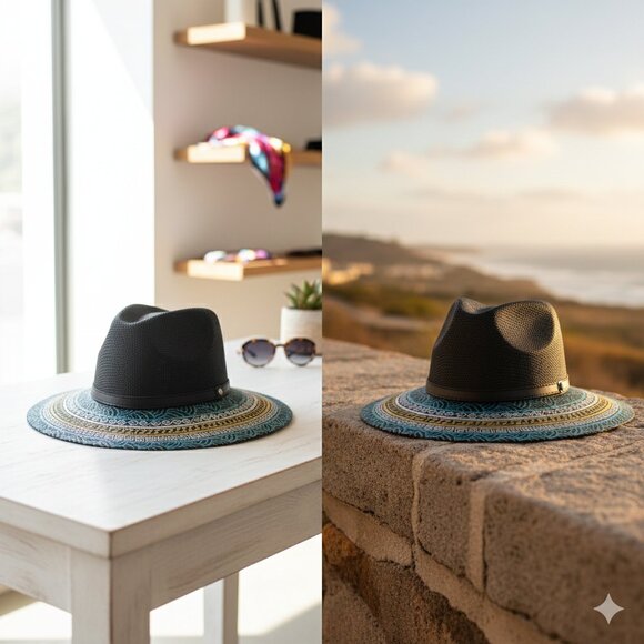 Custom Hand Painted Fedora Hat Black, Gold And Blue Unisex Size M